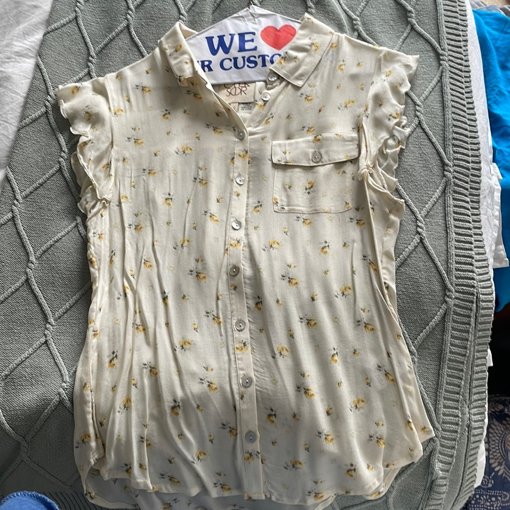 Yellow flower button up blouse